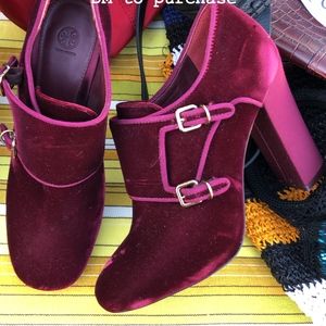 Tory Burch Fuchsia velvet ankle booties